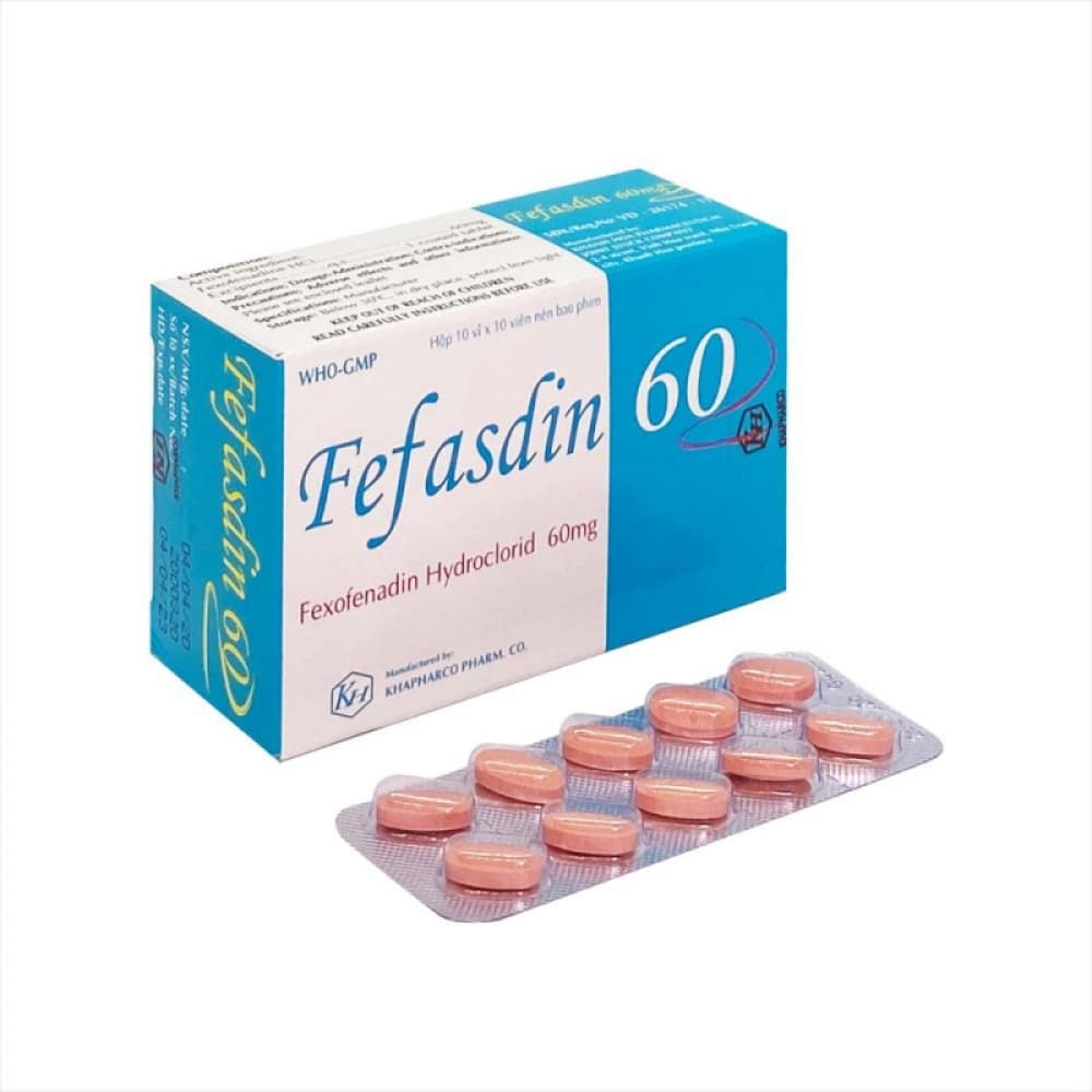 Fefasdin 60 Khapharco: Điều trị viêm mũi dị ứng, mày đay (10 vỉ x 10 viên)