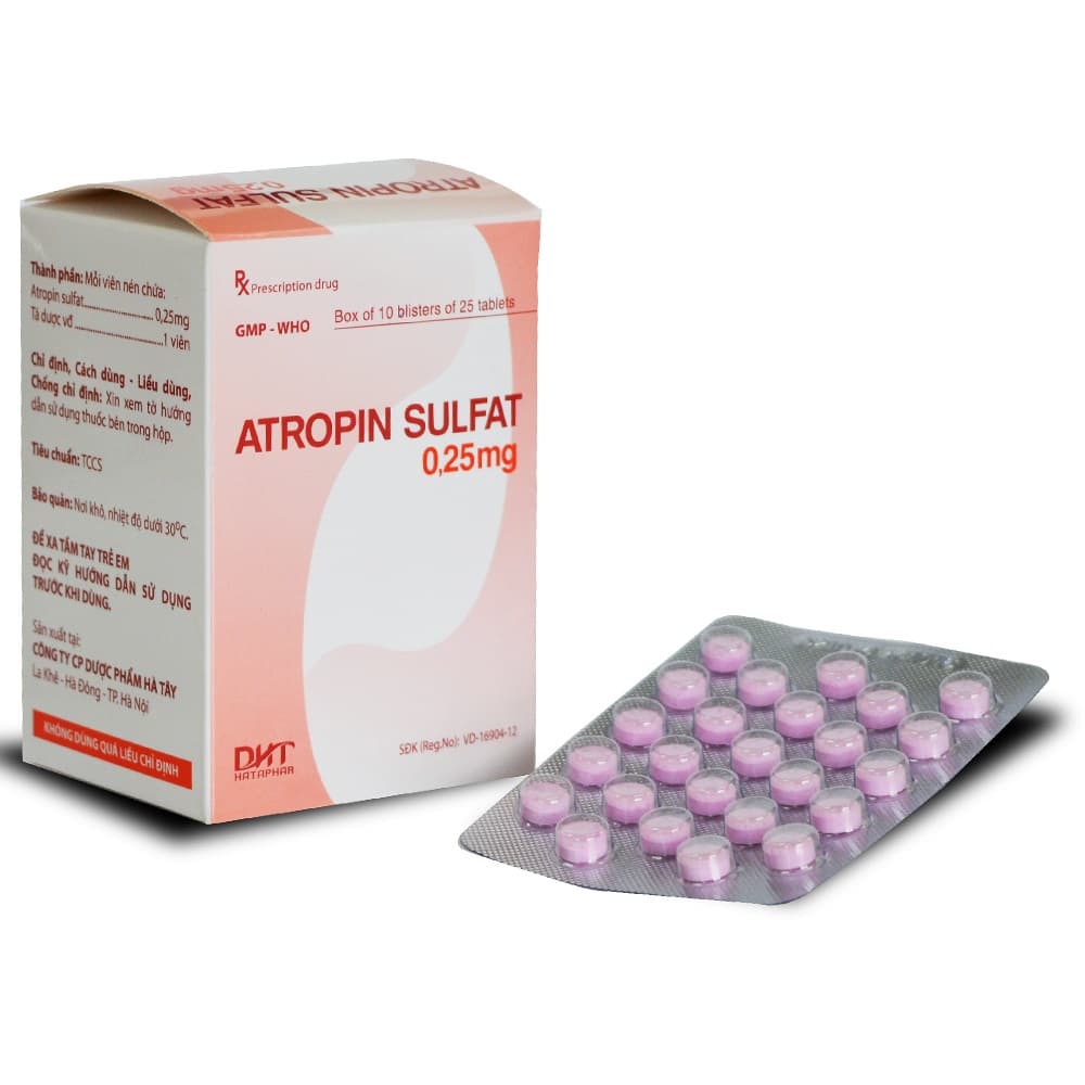 Atropin Sulfat 0.25mg Nam Hà–Giảm Đau Co Thắt Tiêu Hóa, Tiết Niệu (10 Vỉ x 25 Viên)