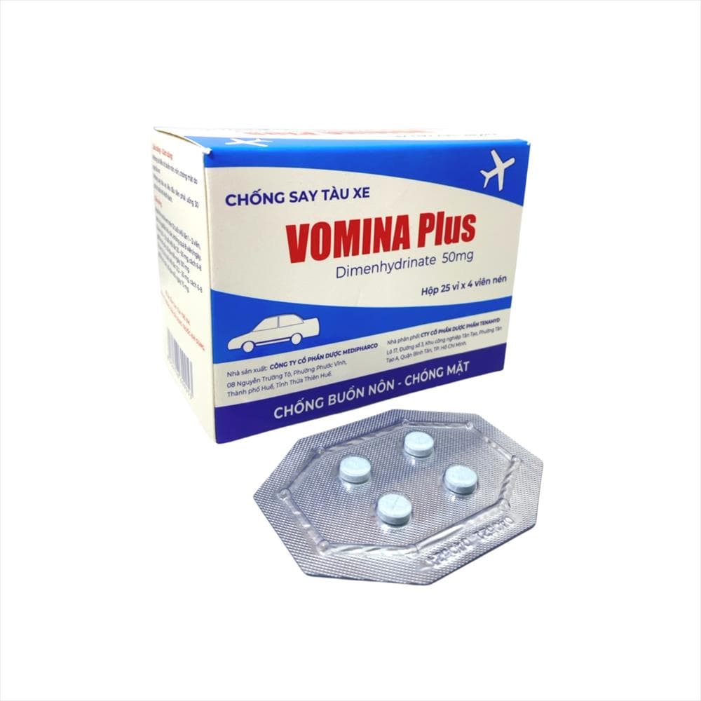 Thuốc Vomina Plus 50mg Medipharco – Điều trị buồn nôn, chóng mặt say tàu xe