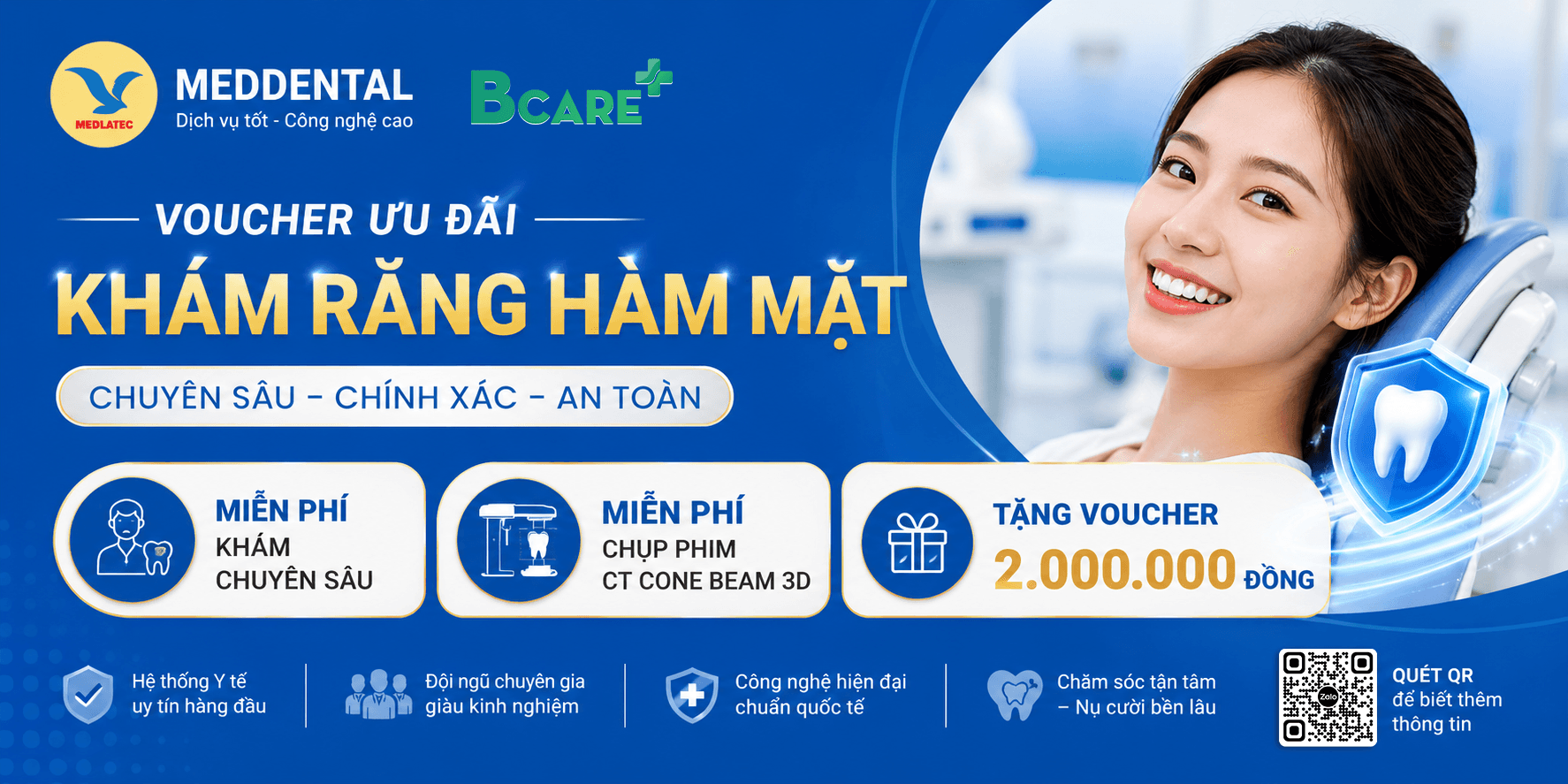 [Đặc quyền Bcare] Tặng Voucher Nha khoa MedDental 2 Triệu & Miễn Phí Chụp CT 3D