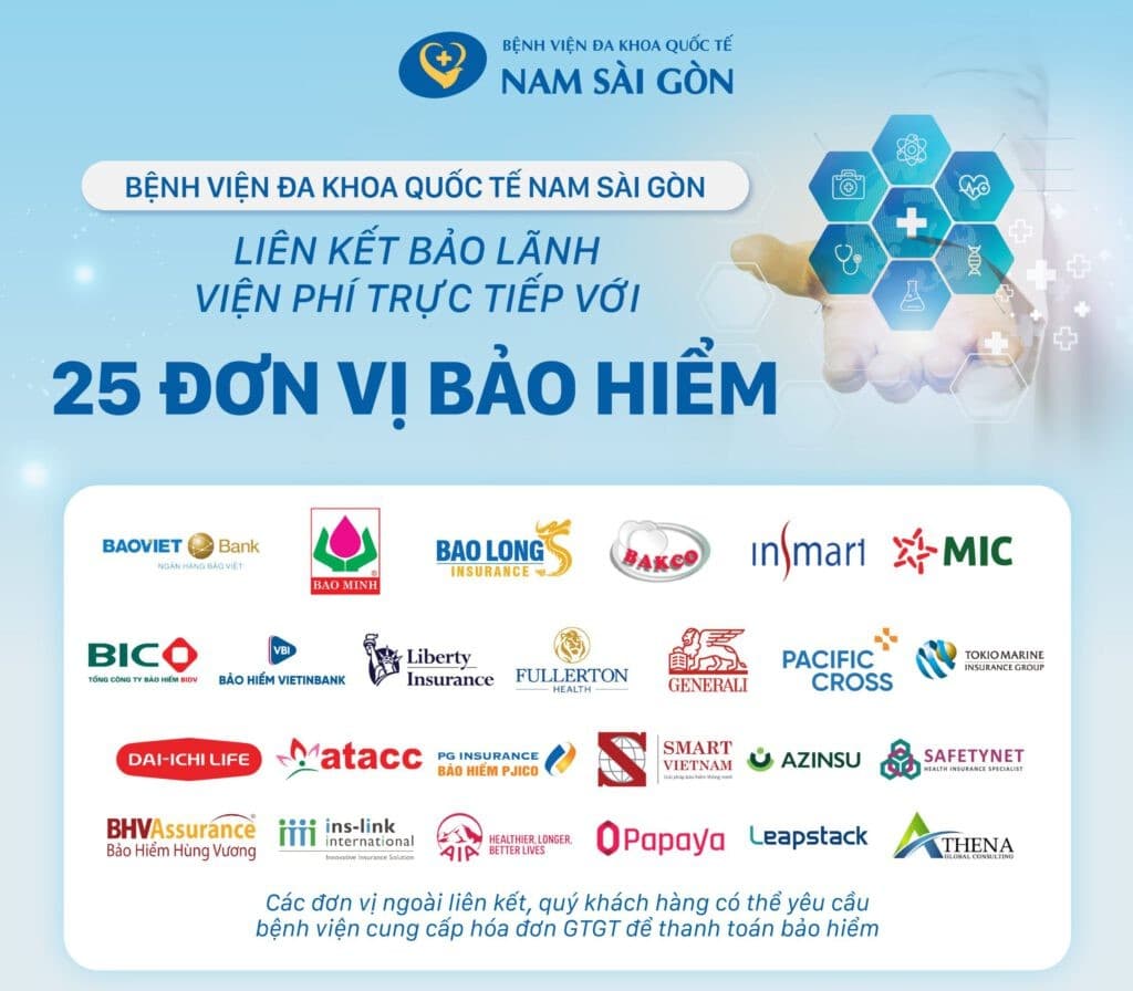 Bệnh viện Đa khoa Quốc tế Nam Sài Gòn liên kết bảo lãnh viện phí trực tiếp với 25 đơn vị bảo hiểm sức khỏe tư nhân