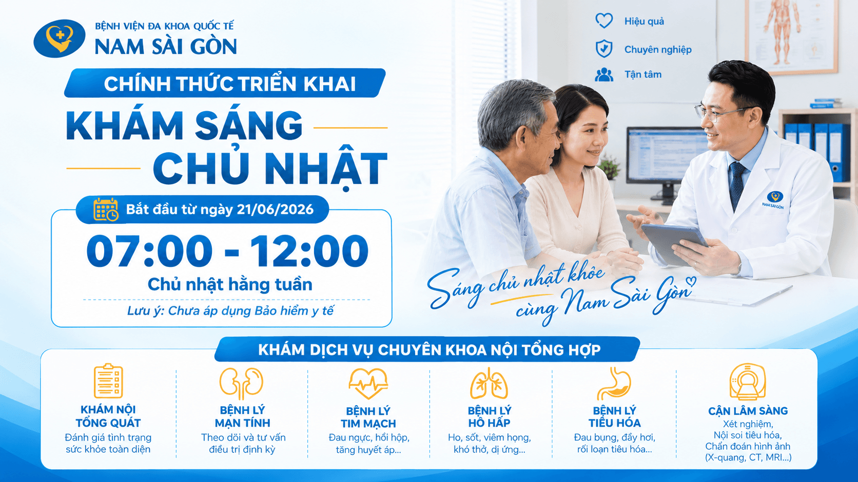 Khám bệnh vào chủ nhật ở đâu? Bệnh viện Đa khoa Quốc tế Nam Sài Gòn thêm khung giờ cho người bận rộn