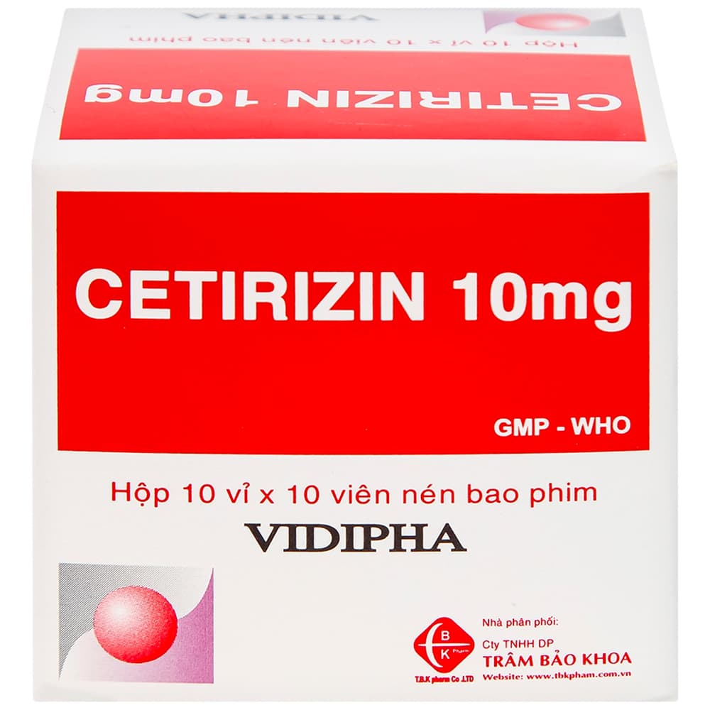 Thuốc Cetirizin 10mg Vidipha: Điều Trị Viêm Mũi Dị Ứng và Mày Đay (10 Vỉ x 10 Viên)