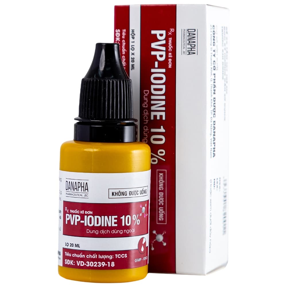 Dung dịch PVP-Iodine 10% Danapha 20ml - Sát trùng vết thương, vết bỏng hiệu quả