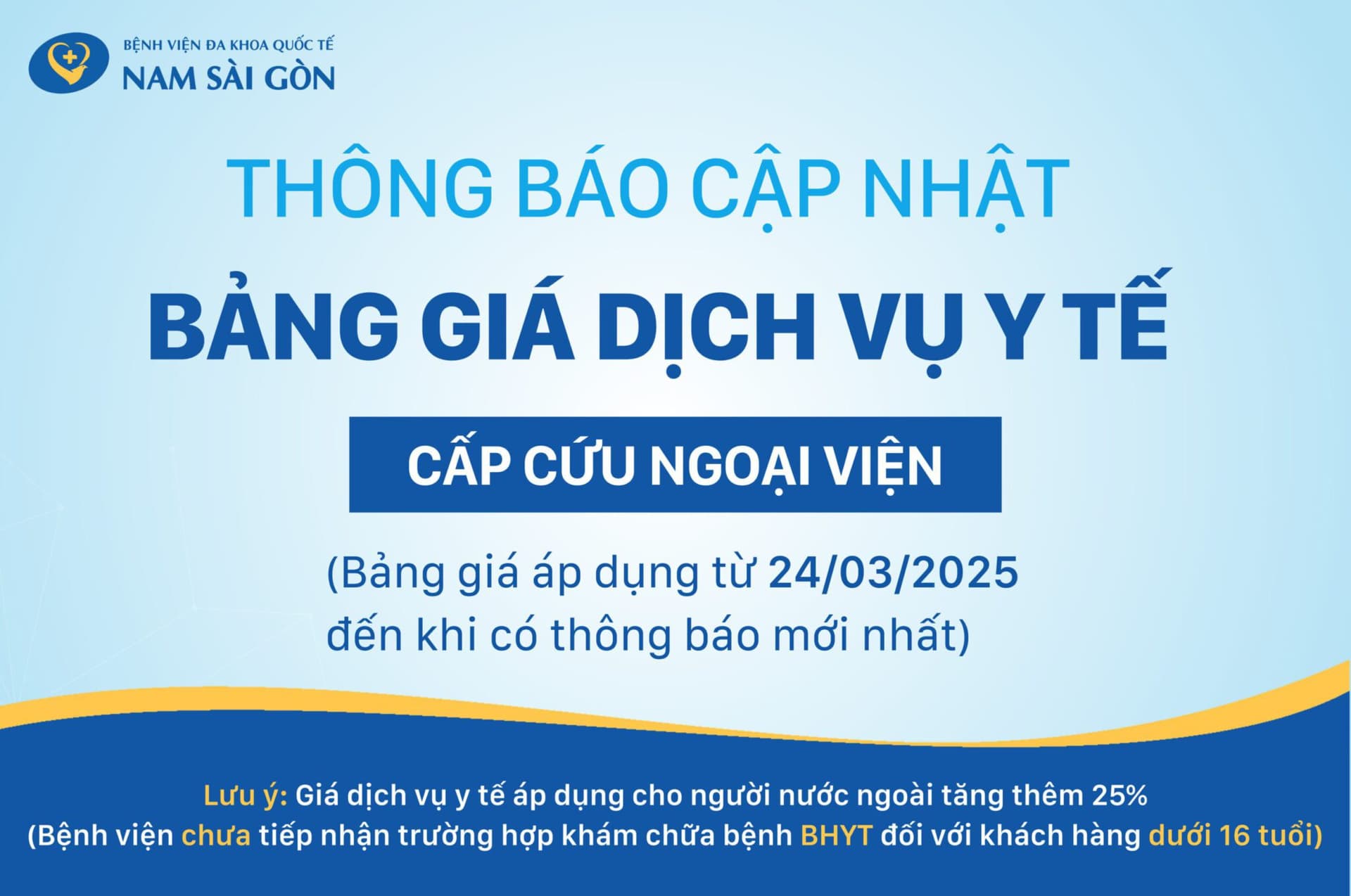 Bảng Giá Dịch Vụ Y Tế Cấp Cứu Ngoại Viện Tại Bệnh Viện Đa Khoa Quốc Tế Nam Sài Gòn (Cập Nhật 2025)