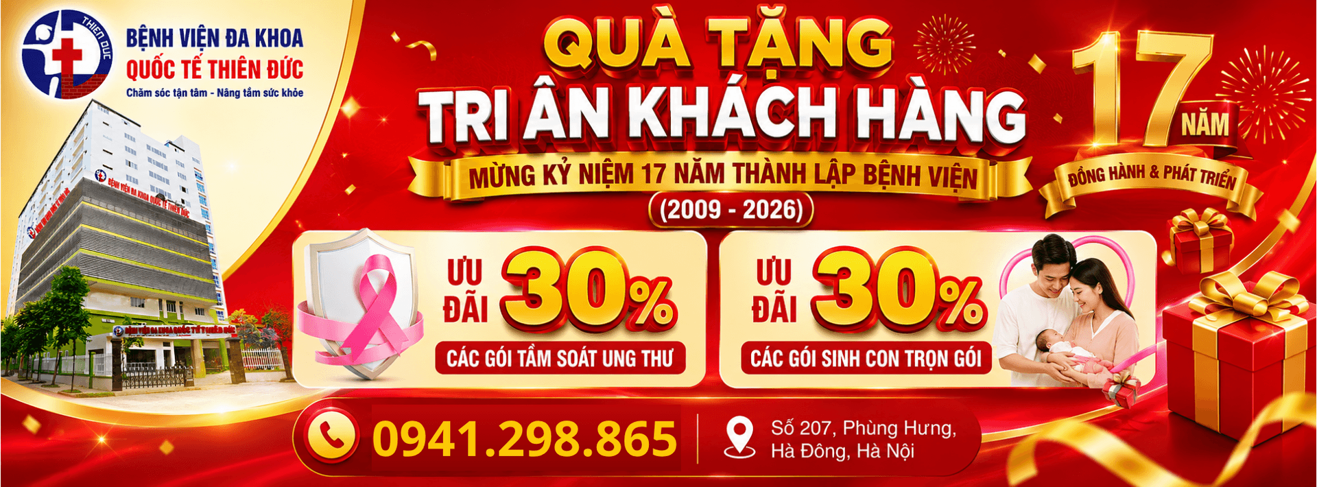 Ưu đãi giảm 30% gói khám - Tri ân 17 năm thành lập Bệnh viện ĐKQT Thiên Đức